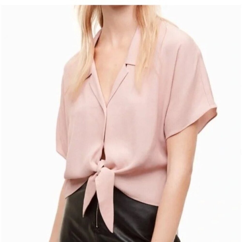 Aritzia Wilfred Free Tie Front Blouse Top Shirt Pink baby pink lightweight Small
